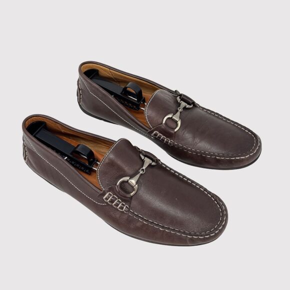 Peter Millar Men Shoes Brown Leather Horsebit Slip On Penny Loafer Driving 9.5 M - Picture 1 of 8